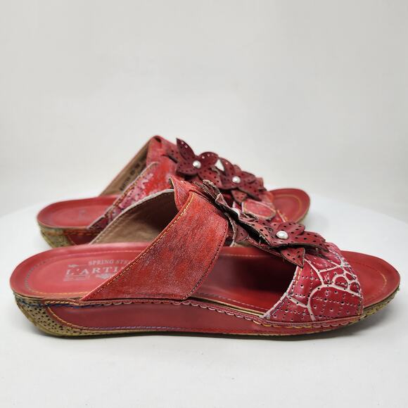 L'Artiste by Spring Step Karina Slide Sandals Women EU39/US8.5 Rouge Red Floral - Picture 9 of 12